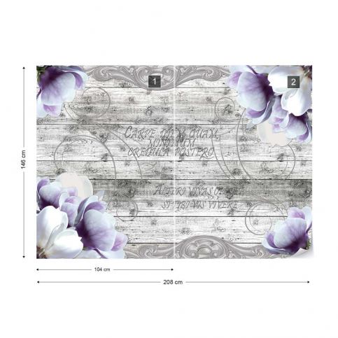 GLIX Fototapeta - Vintage Design Flowers Wood Planks Vliesová tapeta  - 208x146 cm - GLIX DECO s.r.o.
