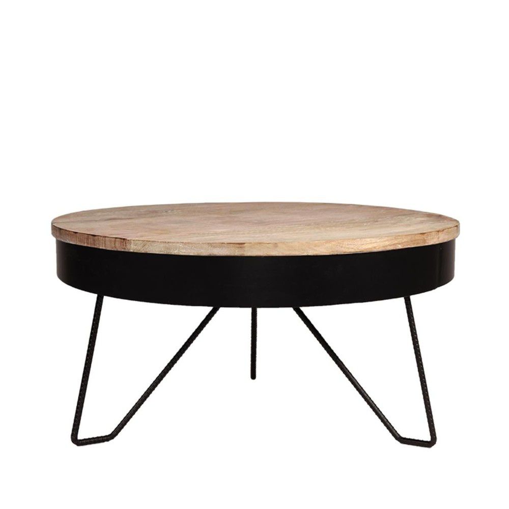 Černý konferenční stolek s deskou z mangového dřeva LABEL51 Saran, ⌀ 80 cm - Bonami.cz