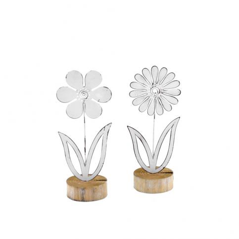 Sada 2 malých kovových dekorací na dřevěném podstavci s motivem květiny Ego Dekor, 9 x 21,5 cm - Bonami.cz