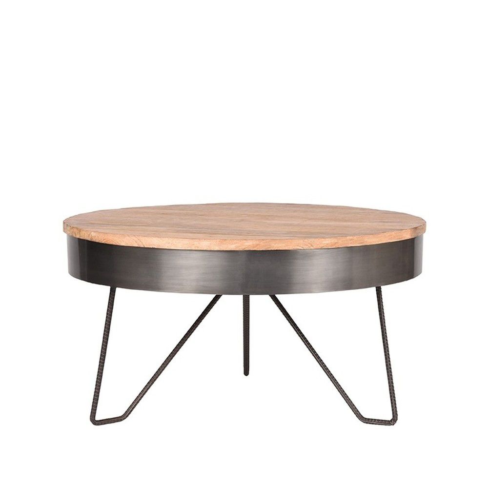 Šedý konferenční stolek s deskou z mangového dřeva LABEL51 Saran, ⌀ 80 cm - Bonami.cz