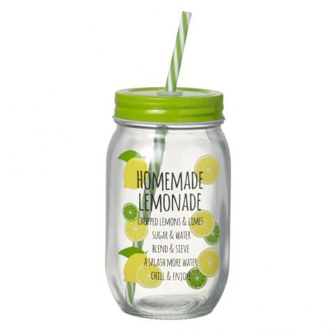Zelená sklenice s brčkem Parlane Homemade Lemonade - Bonami.cz