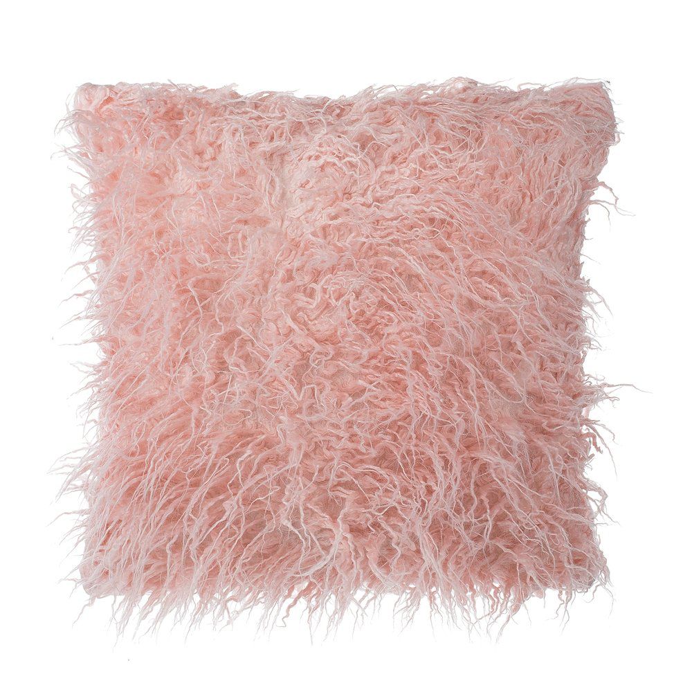 Dekorativní polyesterový polštář (umělá kožešina) v růžové barvě 45 x 45 cm DAISY - Beliani.cz