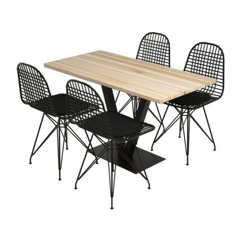 Sada jídelního stolu s deskou z borovicového dřevaa 4 židlí Sun Birch - Bonami.cz