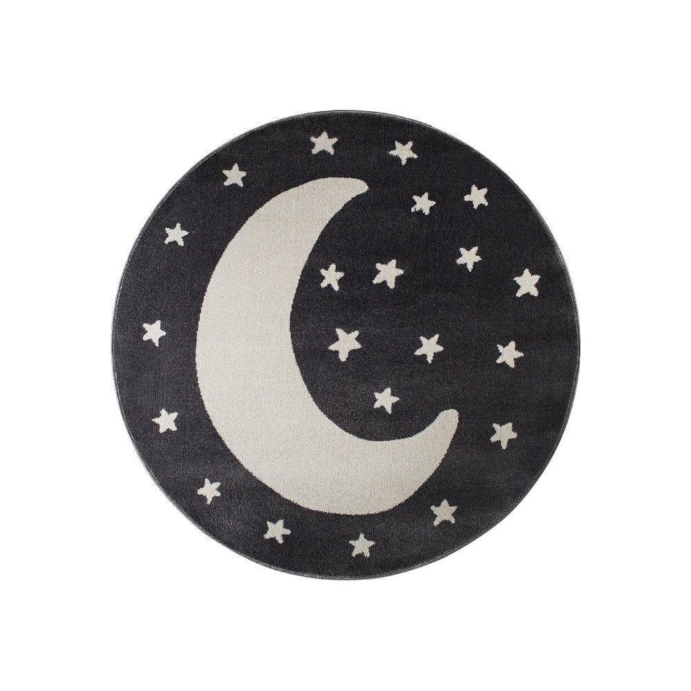 Černý kulatý koberec s motivem měsíce KICOTI Black Moon, ø 133 cm - Bonami.cz