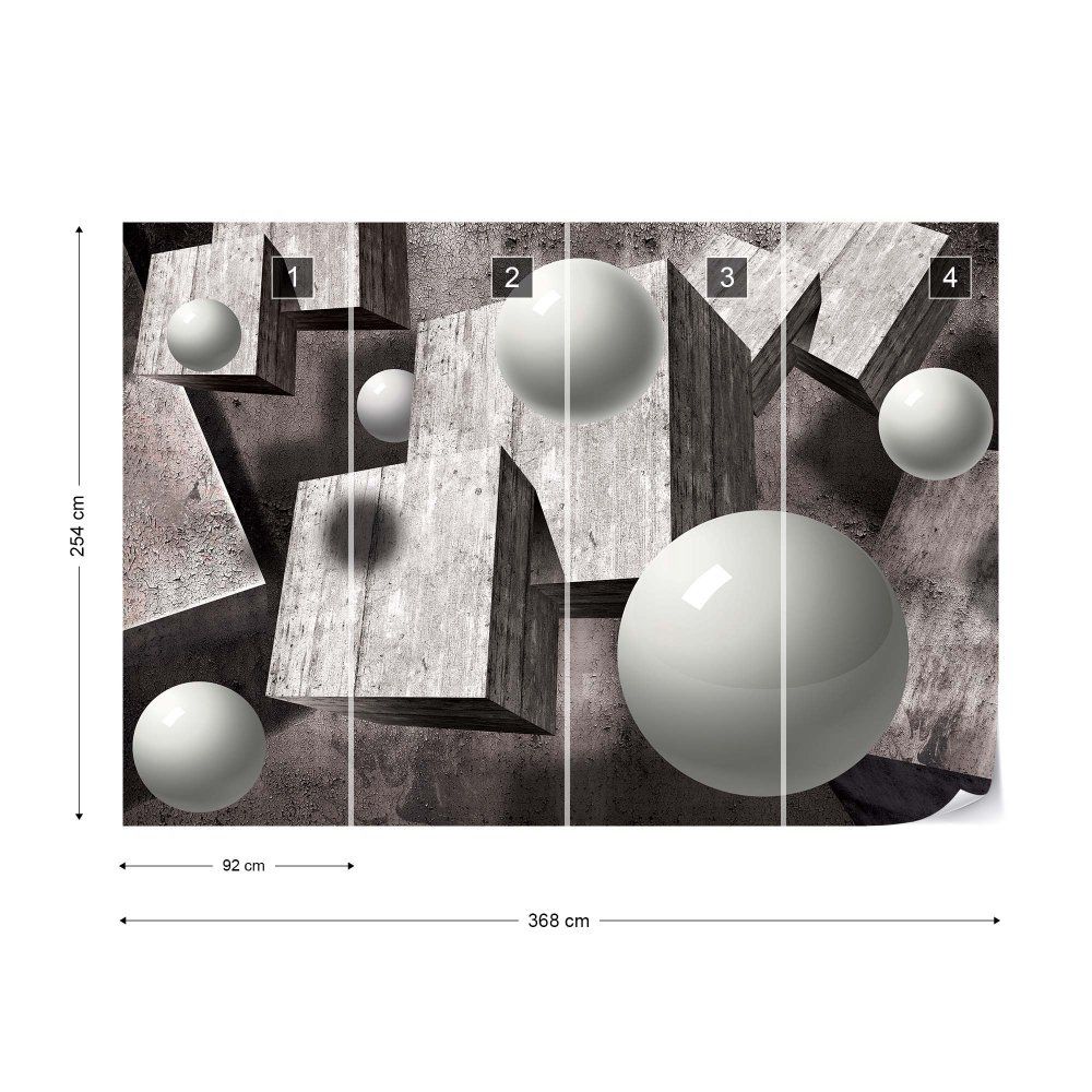 Fototapeta GLIX - 3D Concrete Cubes And Spheres + lepidlo ZDARMA Papírová tapeta  - 368x254 cm - GLIX DECO s.r.o.