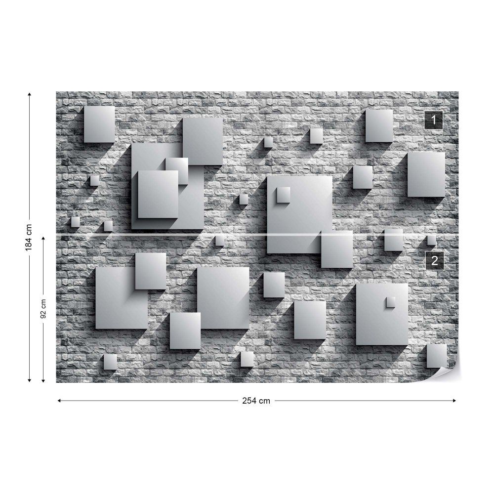 Fototapeta GLIX - 3D Squares Stone Wall Grey + lepidlo ZDARMA Papírová tapeta  - 254x184 cm - GLIX DECO s.r.o.