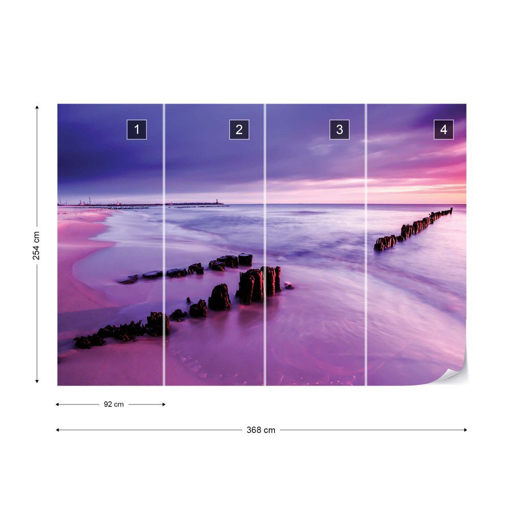 Fototapeta GLIX - Beach Purple Sunset Sea + lepidlo ZDARMA Papírová tapeta  - 368x254 cm - GLIX DECO s.r.o.