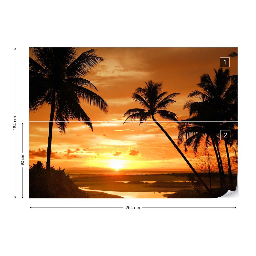 Fototapeta GLIX - Beach Tropical Sunset Palms + lepidlo ZDARMA Papírová tapeta  - 254x184 cm - GLIX DECO s.r.o.