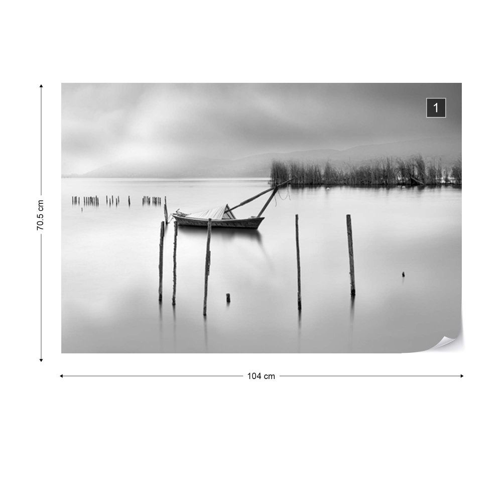 Fototapeta GLIX - Lake View With Poles And Boat + lepidlo ZDARMA Vliesová tapeta  - 104x70 cm - GLIX DECO s.r.o.