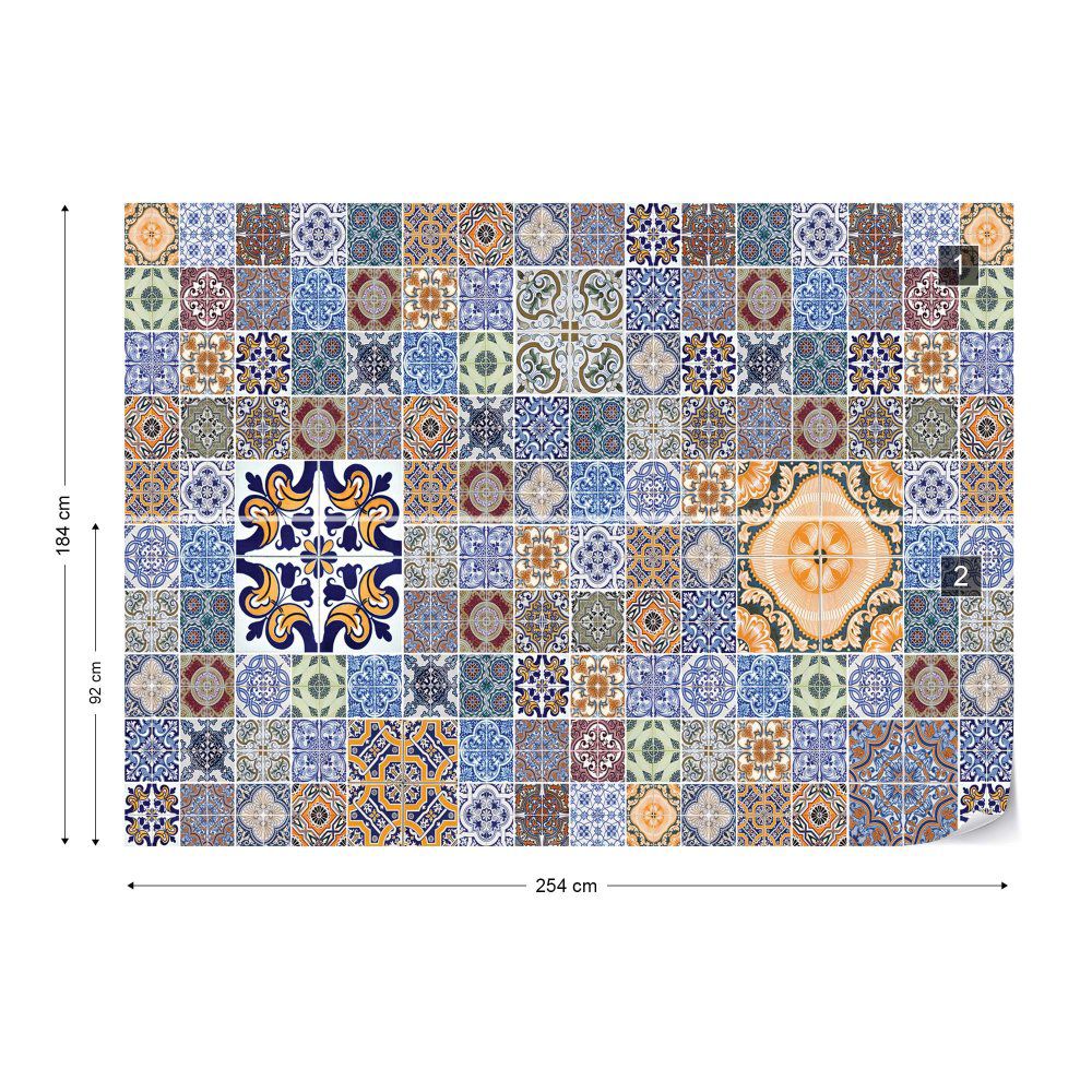 Fototapeta GLIX - Pattern Vintage Tiles Blue + lepidlo ZDARMA Papírová tapeta  - 254x184 cm - GLIX DECO s.r.o.