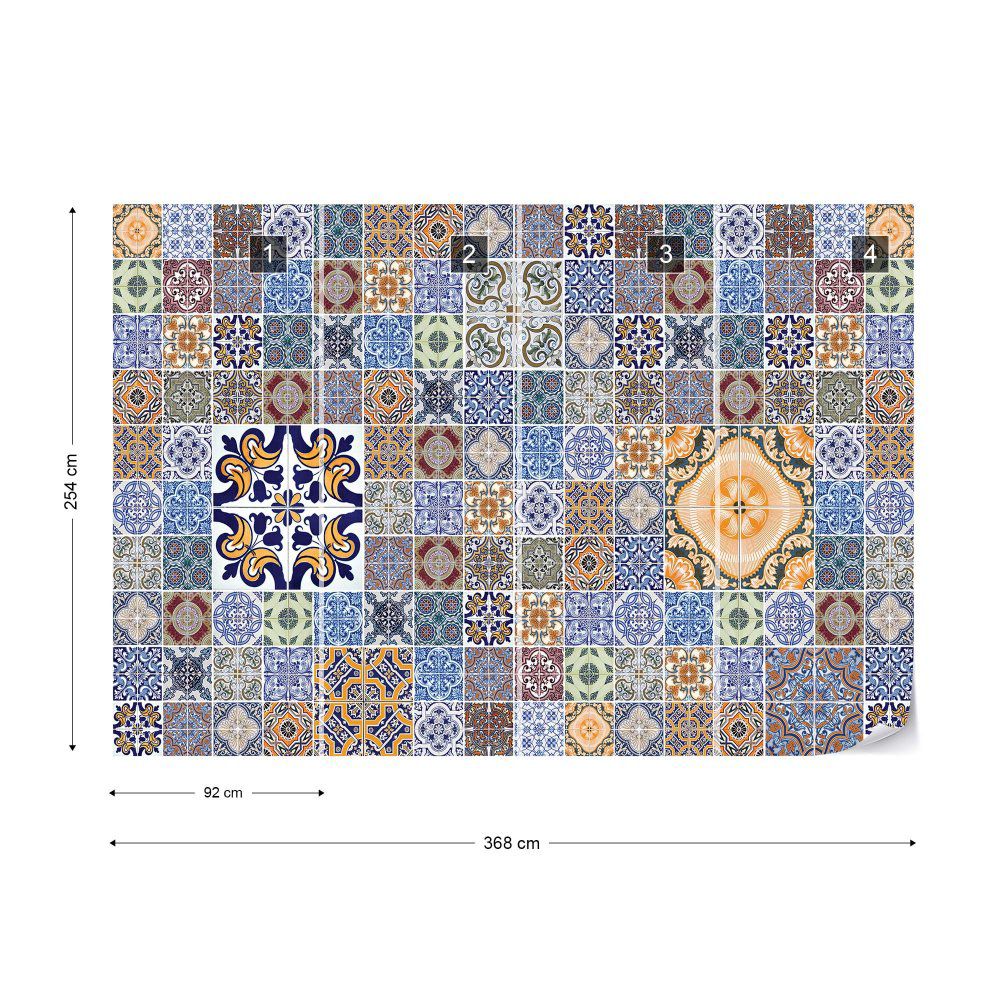 Fototapeta GLIX - Pattern Vintage Tiles Blue + lepidlo ZDARMA Papírová tapeta  - 368x254 cm - GLIX DECO s.r.o.