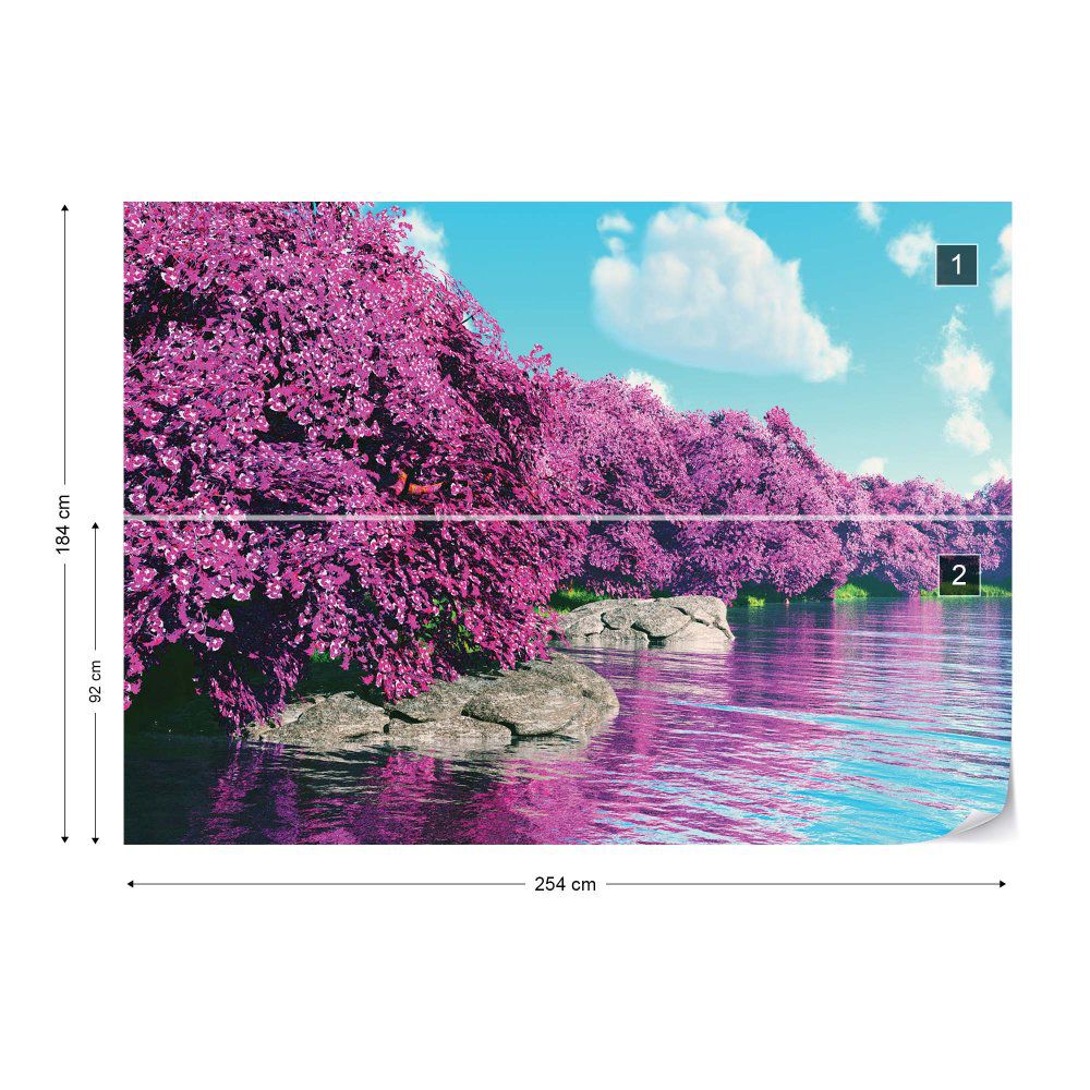 Fototapeta GLIX - Purple Blossom Trees Lake Calming + lepidlo ZDARMA Papírová tapeta  - 254x184 cm - GLIX DECO s.r.o.