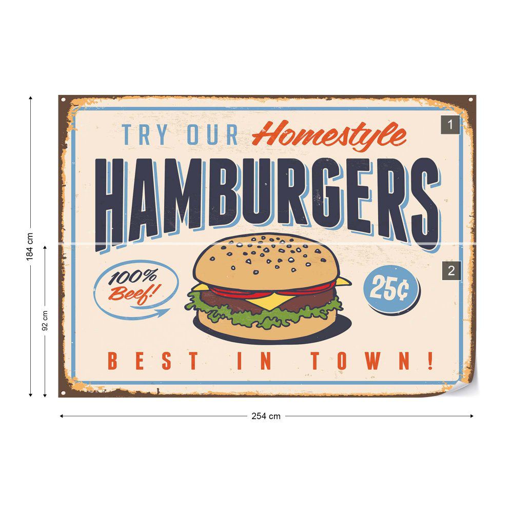 Fototapeta GLIX - Retro Sign \"Hamburgers\" + lepidlo ZDARMA Papírová tapeta  - 254x184 cm - GLIX DECO s.r.o.