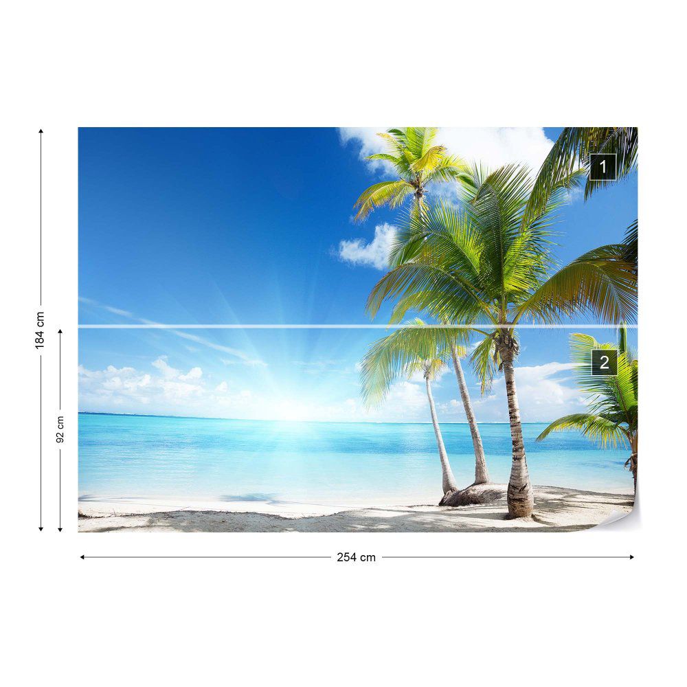 Fototapeta GLIX - Tropical Beach Palm Trees Sea Sand + lepidlo ZDARMA Papírová tapeta  - 254x184 cm - GLIX DECO s.r.o.