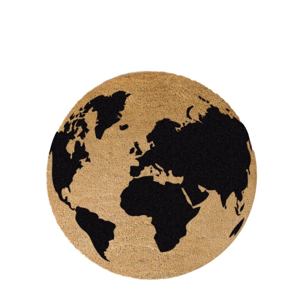 Černá kulatá rohožka z přírodního kokosového vlákna Artsy Doormats Globe, ⌀ 70 cm - Bonami.cz