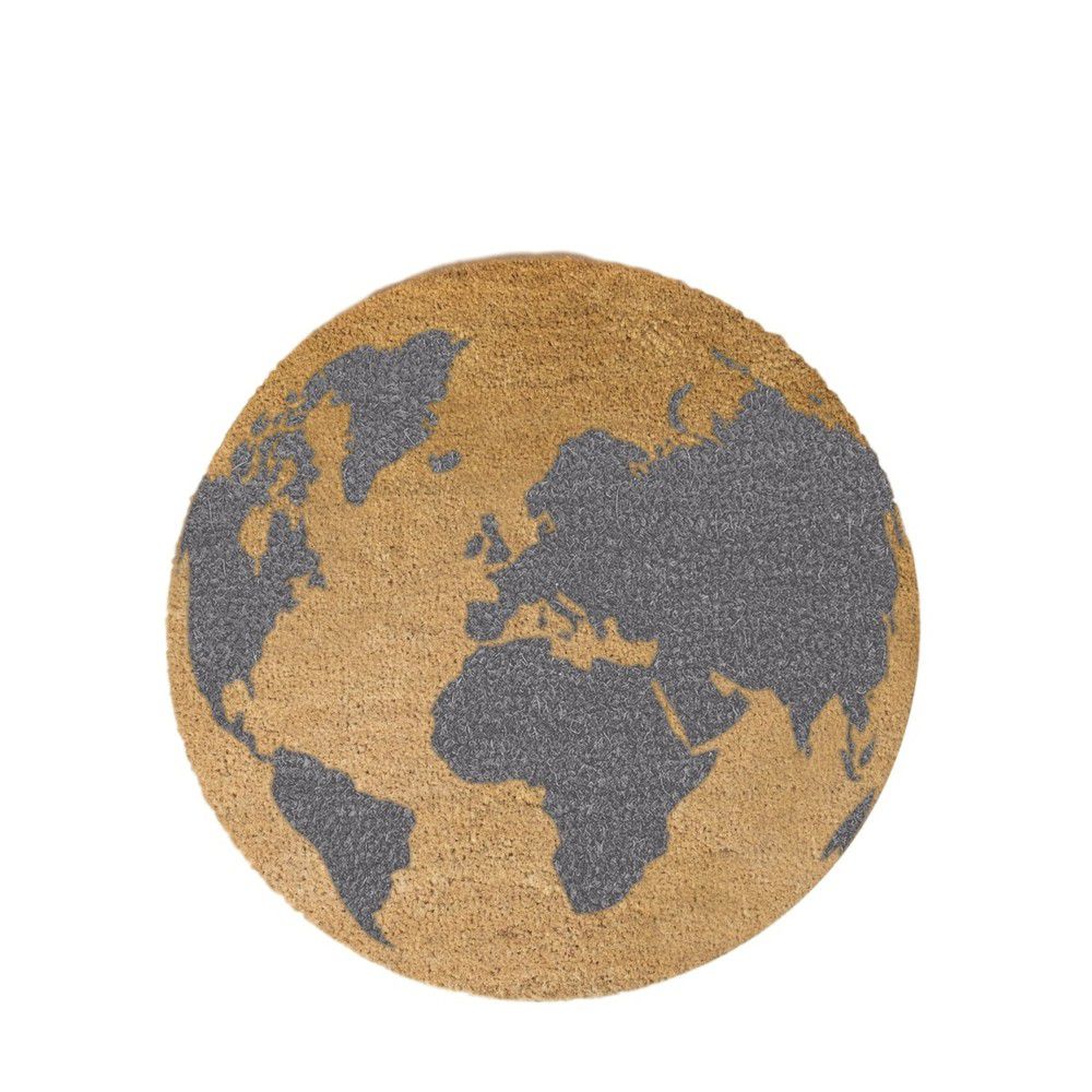 Šedá kulatá rohožka z přírodního kokosového vlákna Artsy Doormats Globe, ⌀ 70 cm - Bonami.cz