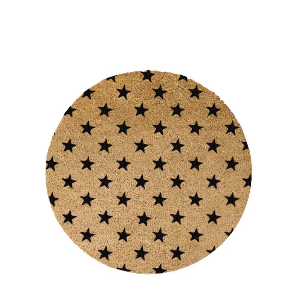 Černá kulatá rohožka z přírodního kokosového vlákna Artsy Doormats Stars, ⌀ 70 cm - Bonami.cz