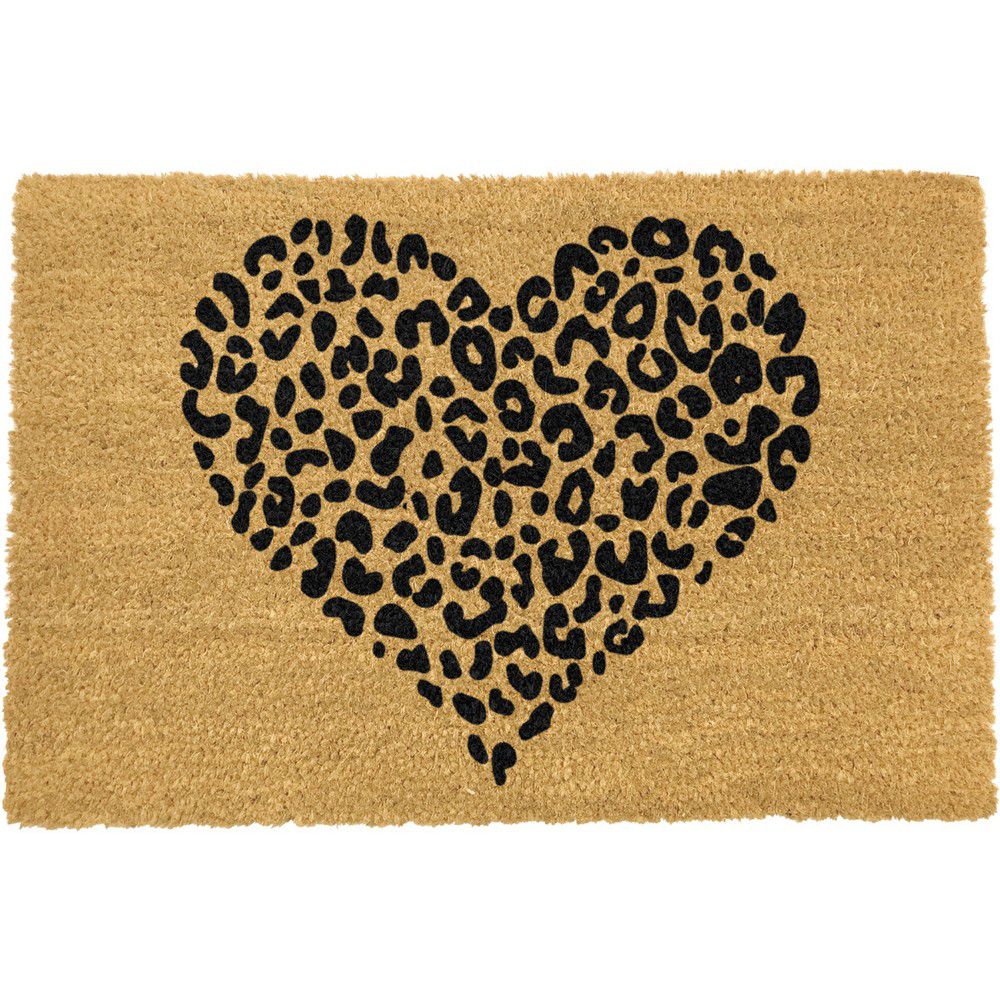 Černá rohožka z přírodního kokosového vlákna Artsy Doormats Leopard Heart, 40 x 60 cm - Bonami.cz