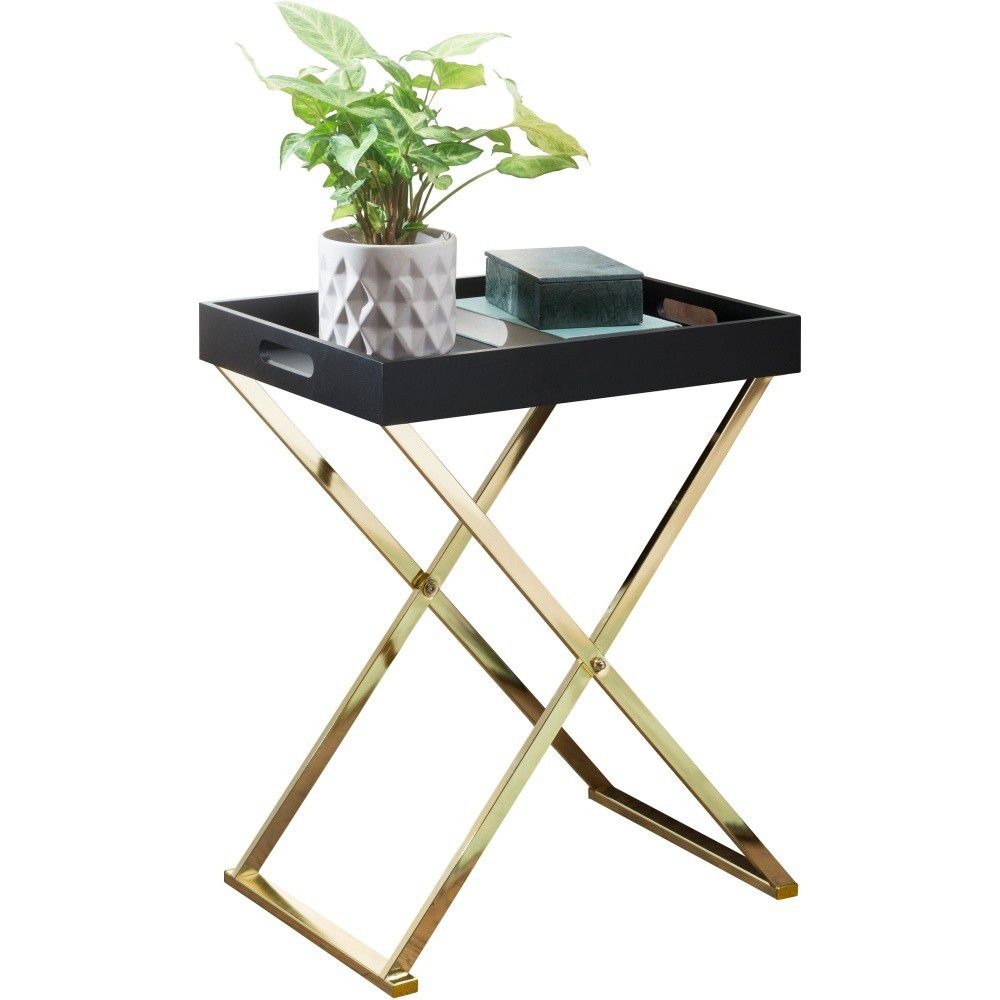 Černý příruční stolek s nohami ve zlaté barvě Skyport Nina TV, výška 61 cm - Bonami.cz