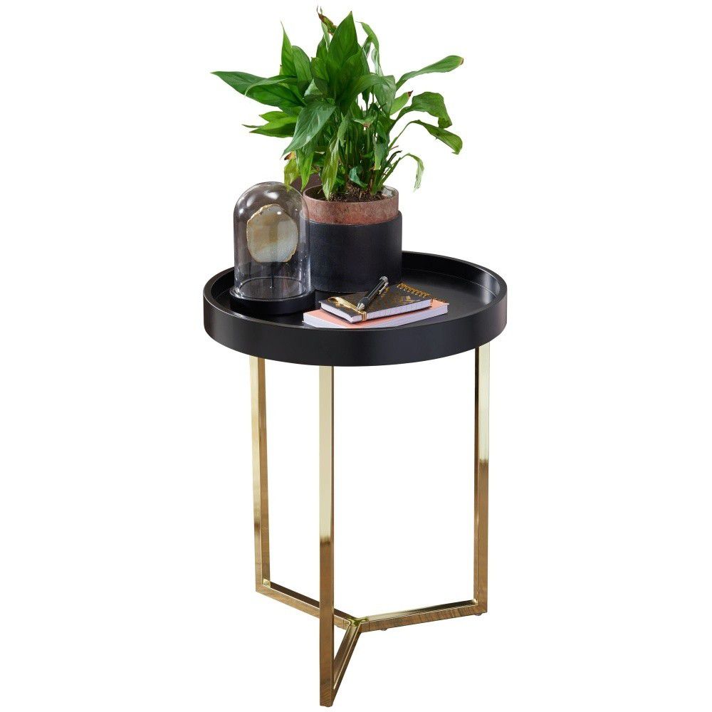 Černý příruční stolek s nohami ve zlaté barvě Skyport Wohnling Eva, ⌀ 40 cm - Bonami.cz