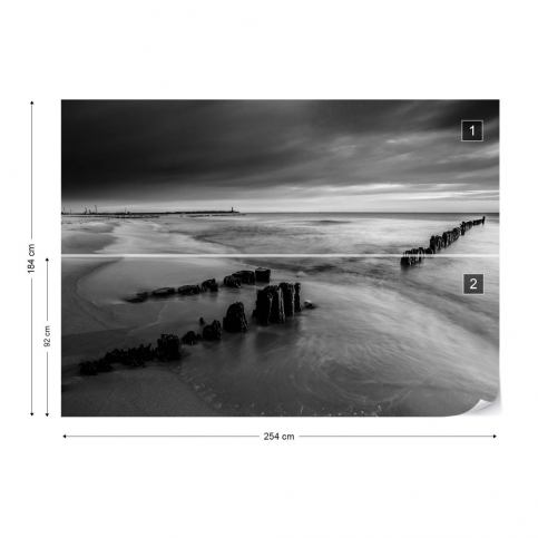 GLIX Fototapeta - Beach Sunset Sea Black And White Papírová tapeta  - 254x184 cm - GLIX DECO s.r.o.