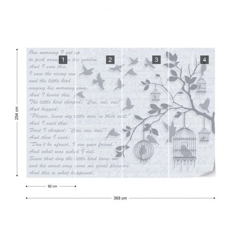 GLIX Fototapeta - Cherry Blossom And Birds Vintage Design Light Blue Papírová tapeta  - 368x254 - GLIX DECO s.r.o.