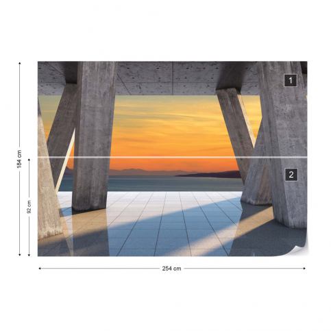 GLIX Fototapeta - Sunset Ocean 3D Modern View Concrete Papírová tapeta  - 254x184 cm - GLIX DECO s.r.o.