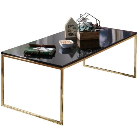 Černý konferenční stůl s nohami ve zlaté barvě Skyport Riva, 120 x 60 cm - Bonami.cz