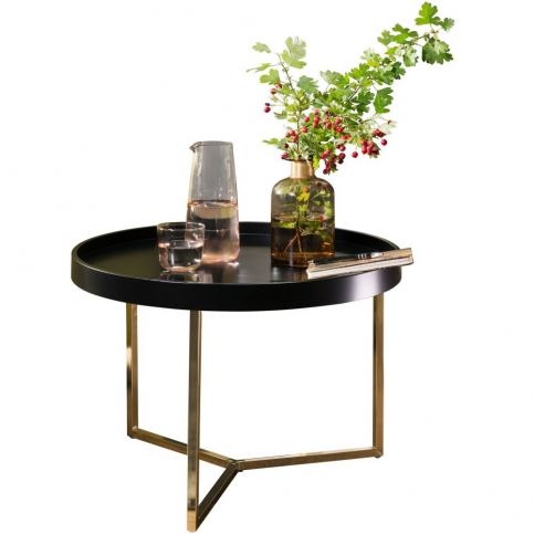 Černý příruční stolek s nohami ve zlaté barvě Skyport Wohnling Eva, 58,5 cm - Bonami.cz