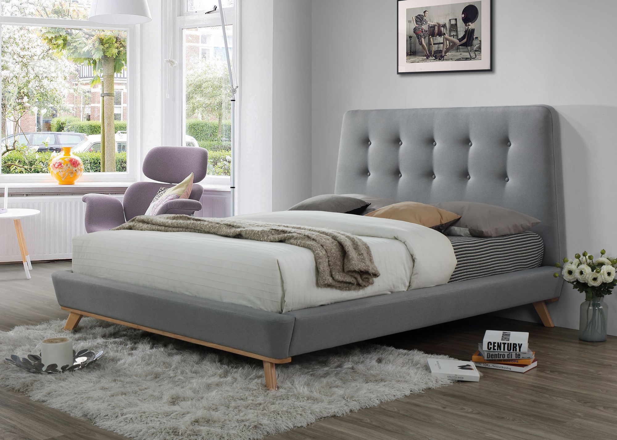 Čalouněná postel DONA 160x200 cm šedá Matrace: bez matrace - Výprodej Povlečení