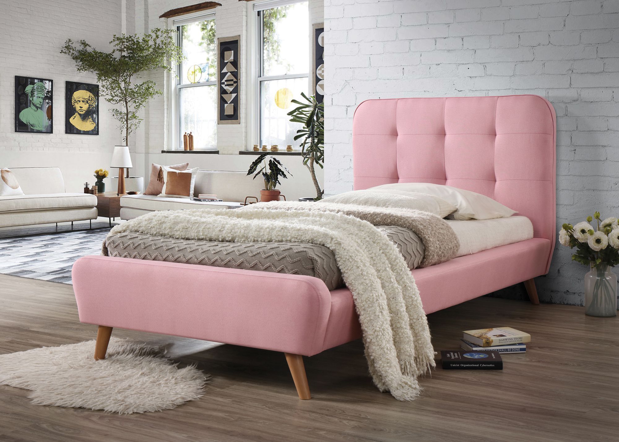 Čalouněná postel TIFFANY 90 x 200 cm, růžová Matrace: Bez matrace - Výprodej Povlečení