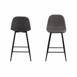 Scandi Tmavě šedá látková barová židle Wanda 65 cm s černou podnoží