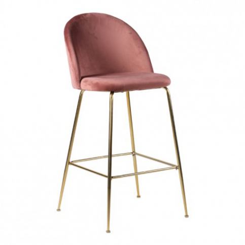House Nordic Barová židle LAUSANNE velvet růžová/nohy mosaz - Alhambra | design studio