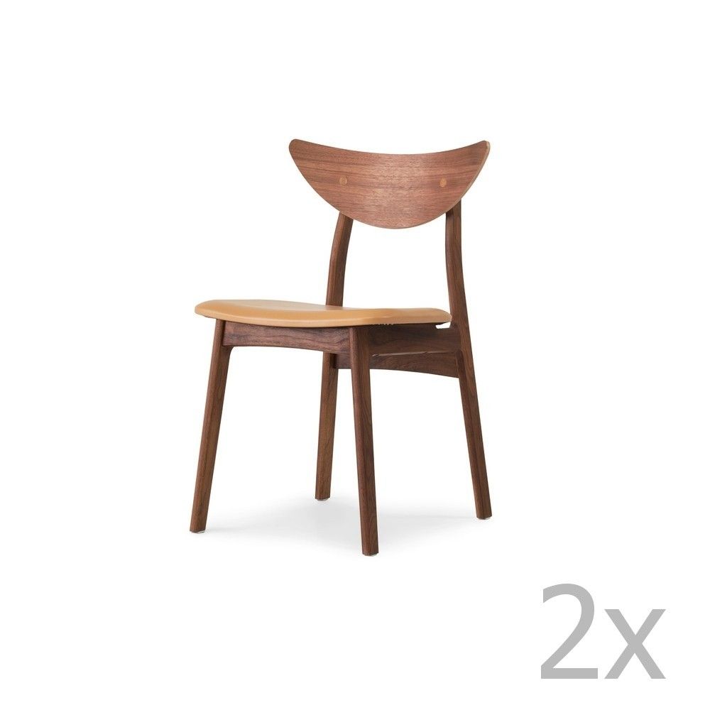 Sada 2 jídelních židlí z masivního ořechového dřeva s hnědým sedákem WOOD AND VISION Chief - Bonami.cz