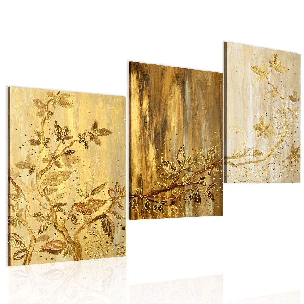 Bimago Ručně malovaný obraz - Golden leaves 120x60 cm - GLIX DECO s.r.o.