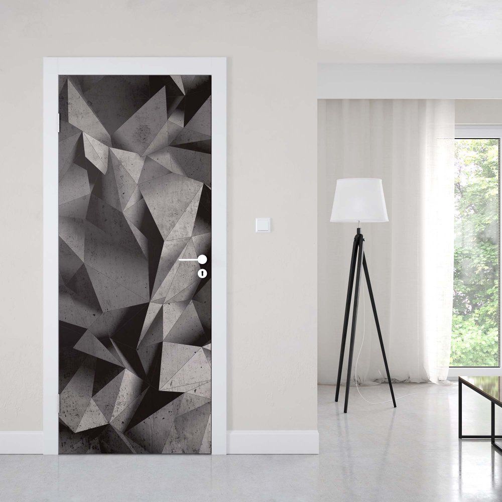 GLIX Fototapeta na dveře - 3D Polygon Concrete Texture Dark Grey | 91x211 cm - GLIX DECO s.r.o.