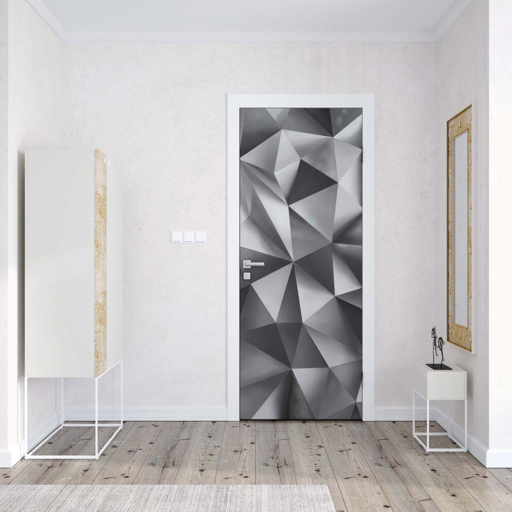 GLIX Fototapeta na dveře - 3D Polygon Texture Dark Grey | 91x211 cm - GLIX DECO s.r.o.