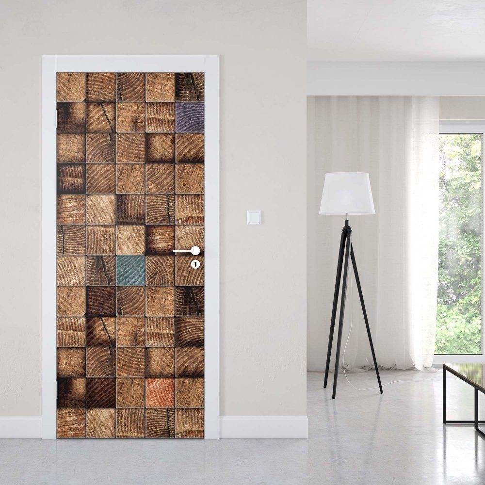 GLIX Fototapeta na dveře - 3D Wooden Blocks Texture | 91x211 cm - GLIX DECO s.r.o.