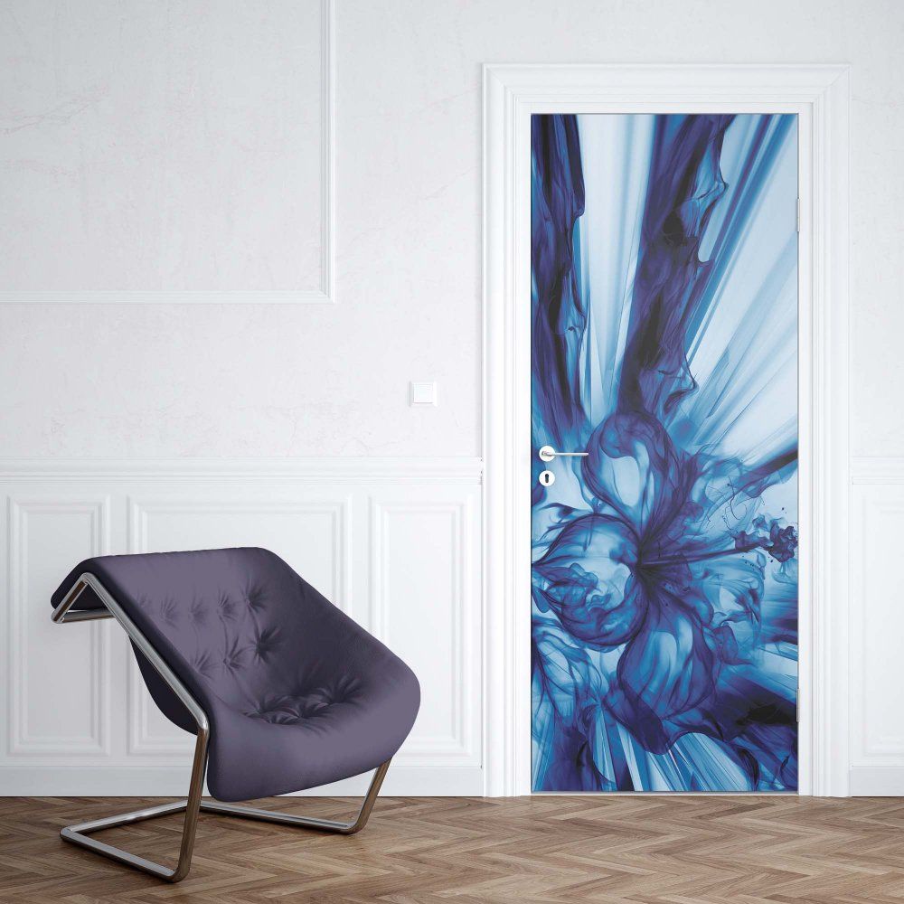 GLIX Fototapeta na dveře - Abstract Floral Art Blue Light | 91x211 cm - GLIX DECO s.r.o.