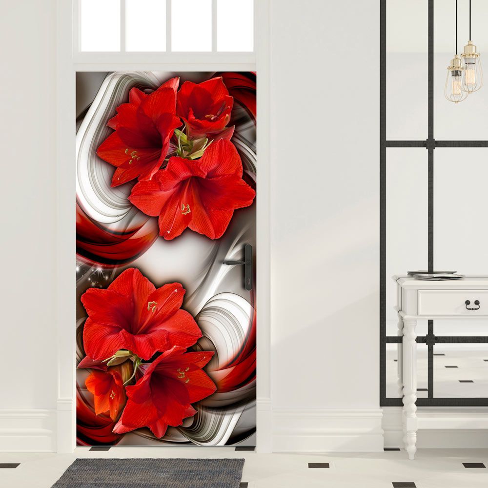 Fototapeta na dveře Bimago - Abstraction and red flowers + lepidlo zdarma 100x210 cm - GLIX DECO s.r.o.
