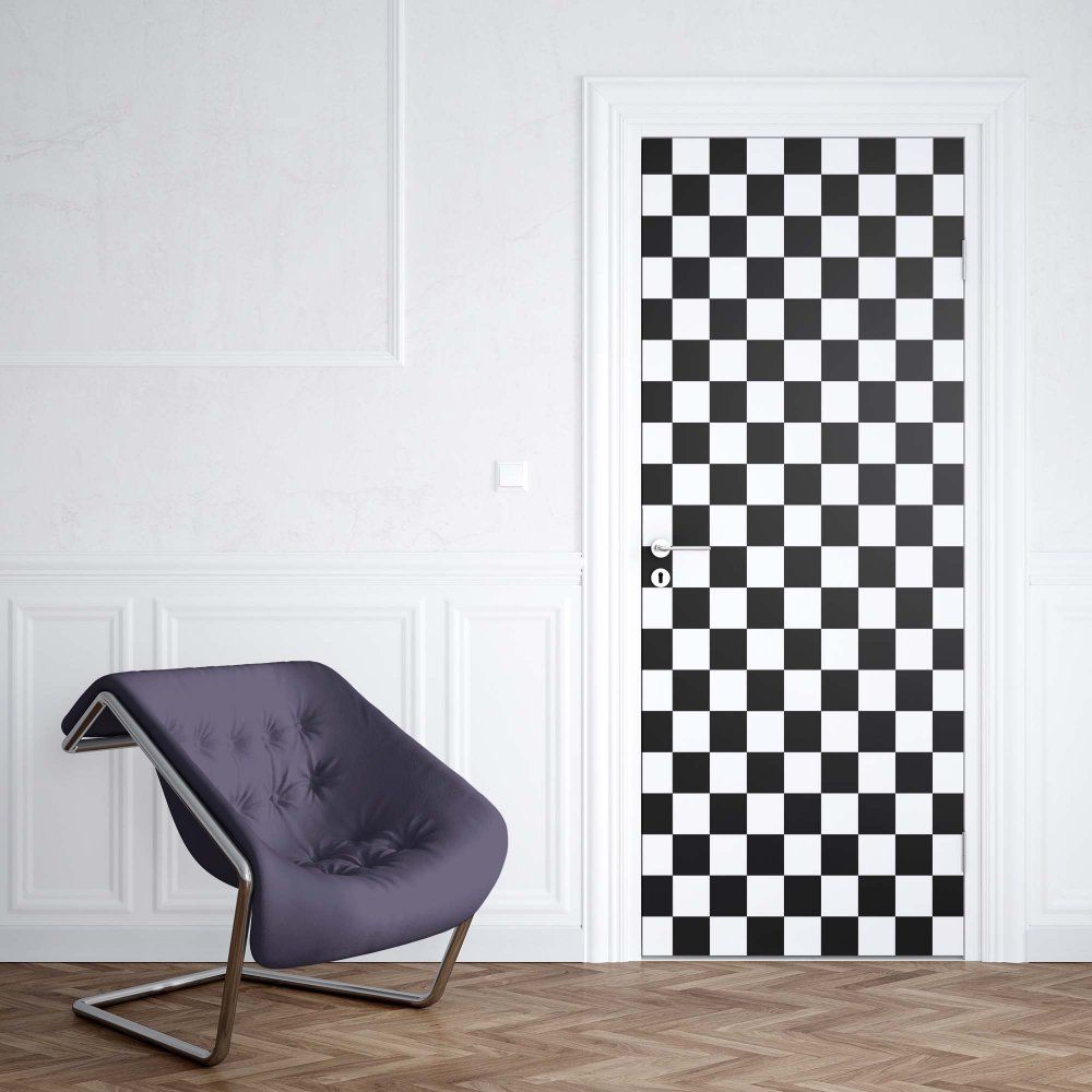 GLIX Fototapeta na dveře - Black And White Checkered Pattern | 91x211 cm - GLIX DECO s.r.o.
