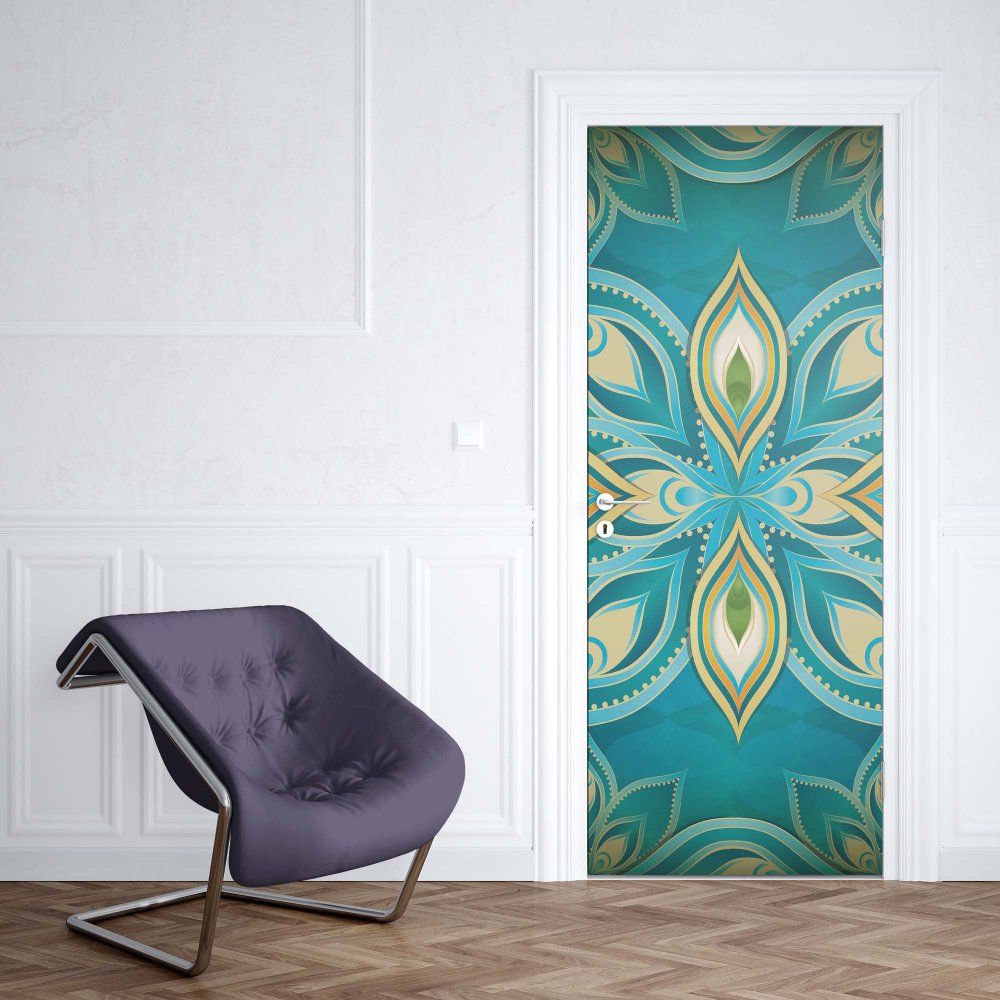 GLIX Fototapeta na dveře - Blue, Green, And Gold Ethnic Design | 91x211 cm - GLIX DECO s.r.o.