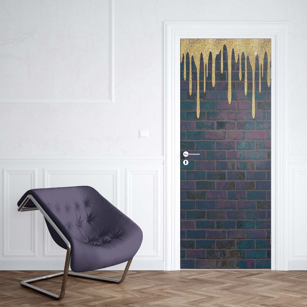 GLIX Fototapeta na dveře - Brick Wall Texture Black And Gold | 91x211 cm - GLIX DECO s.r.o.