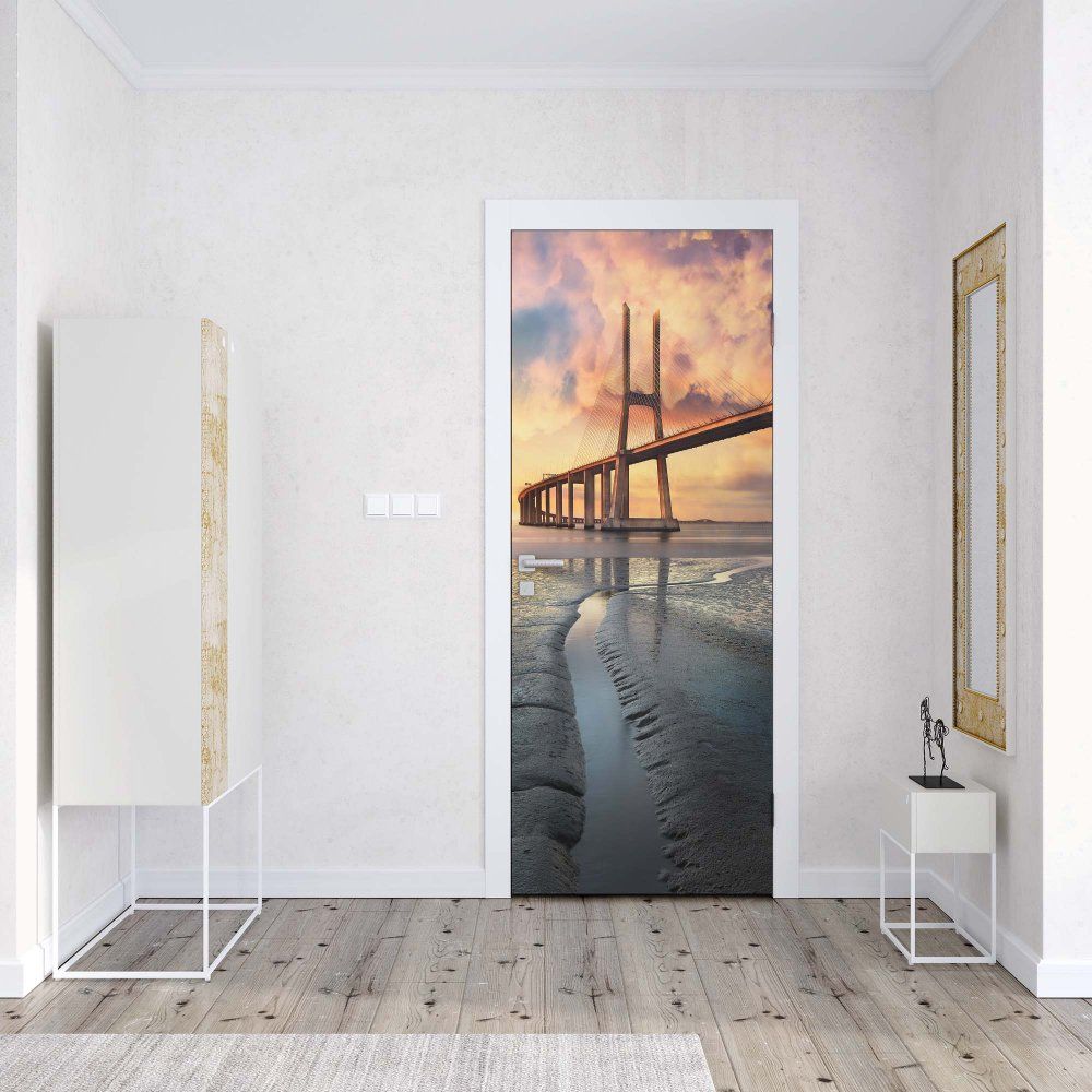 GLIX Fototapeta na dveře - Bridge Beach Modern Architecture Sunset | 91x211 cm - GLIX DECO s.r.o.