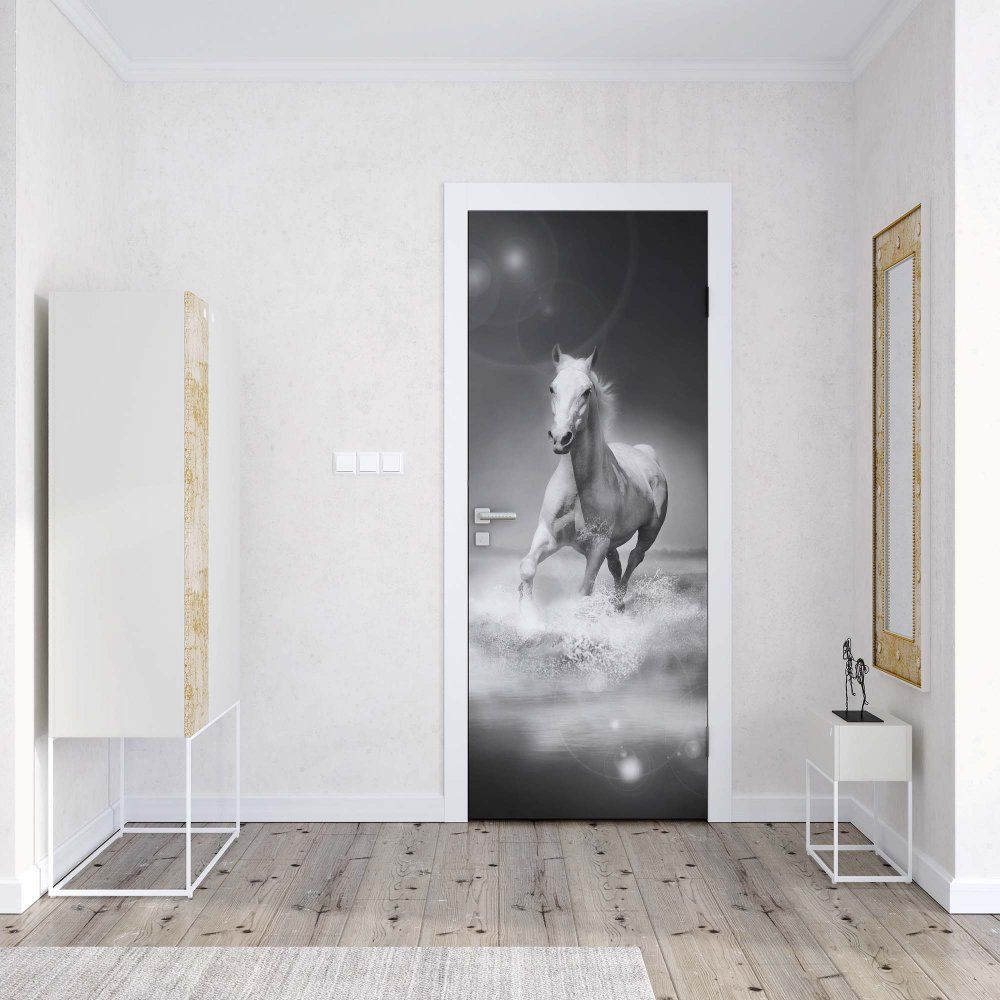 GLIX Fototapeta na dveře - Horses Black And White | 91x211 cm - GLIX DECO s.r.o.