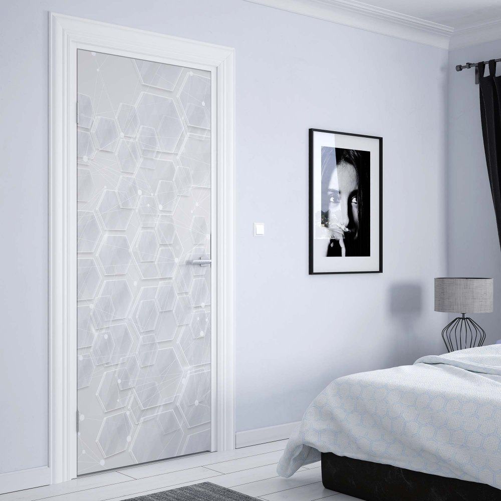 GLIX Fototapeta na dveře - Modern 3D Grey Hexagonal Pattern | 91x211 cm - GLIX DECO s.r.o.
