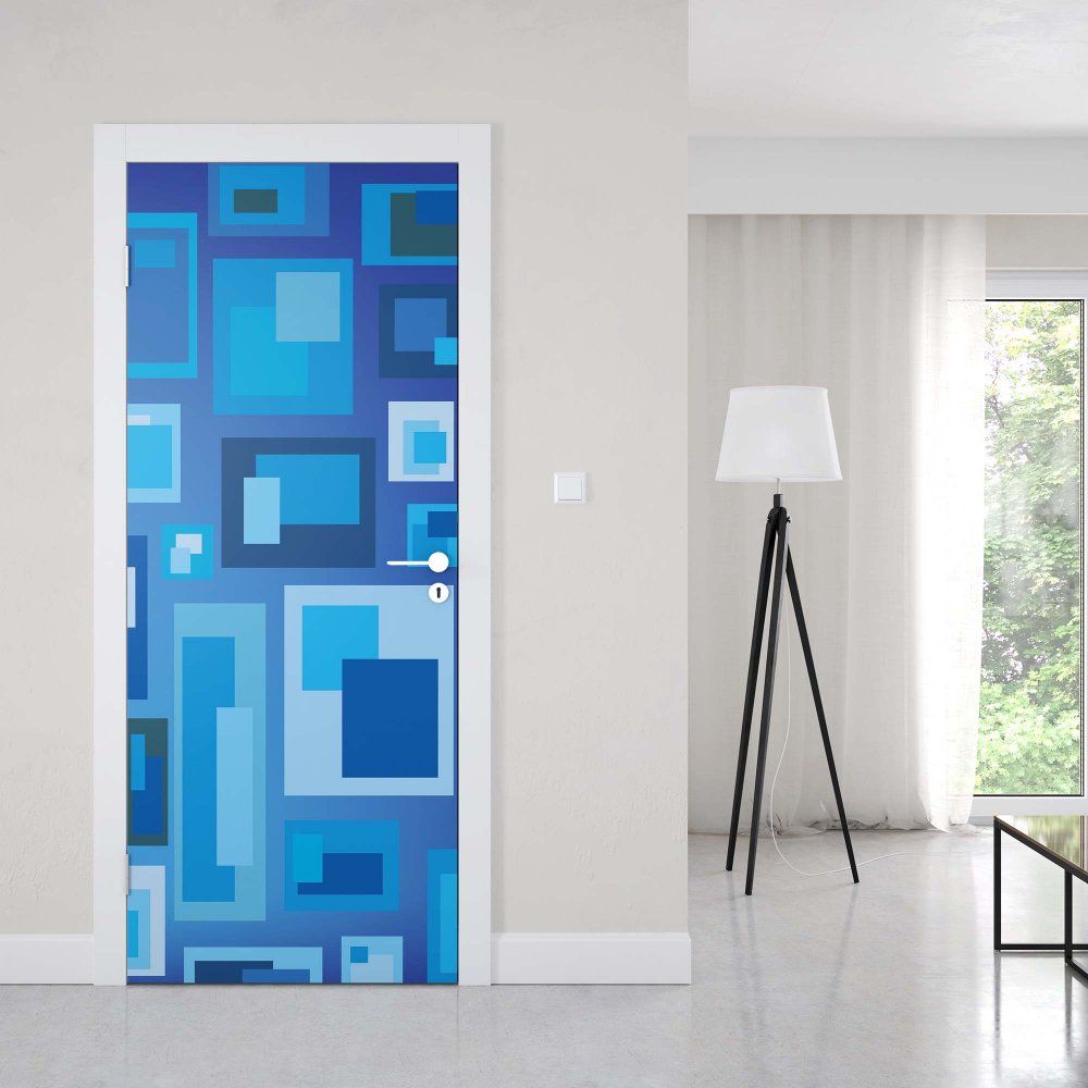 GLIX Fototapeta na dveře - Modern Blue Squares Pattern | 91x211 cm - GLIX DECO s.r.o.