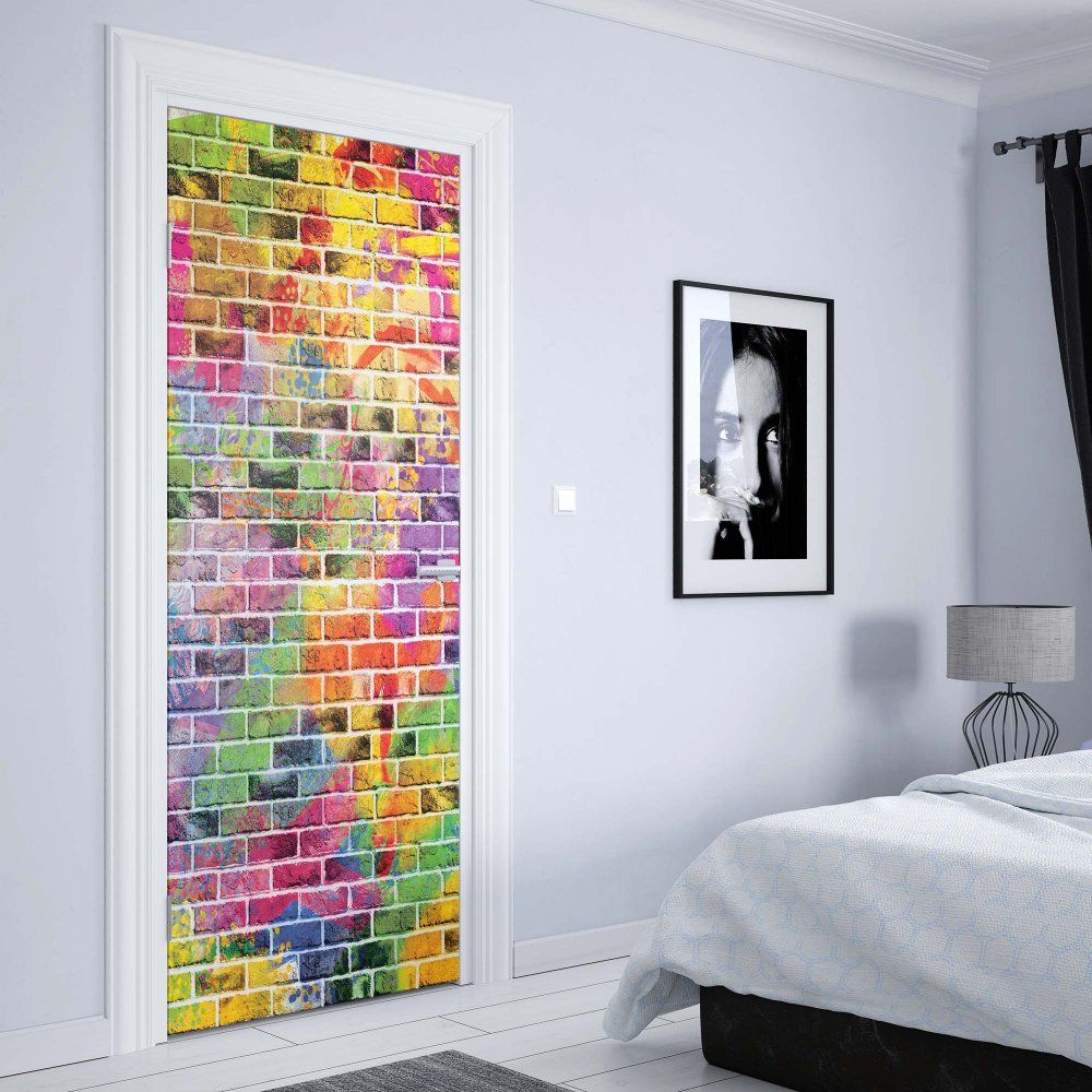 GLIX Fototapeta na dveře - Multicoloured Brick Wall Texture | 91x211 cm - GLIX DECO s.r.o.
