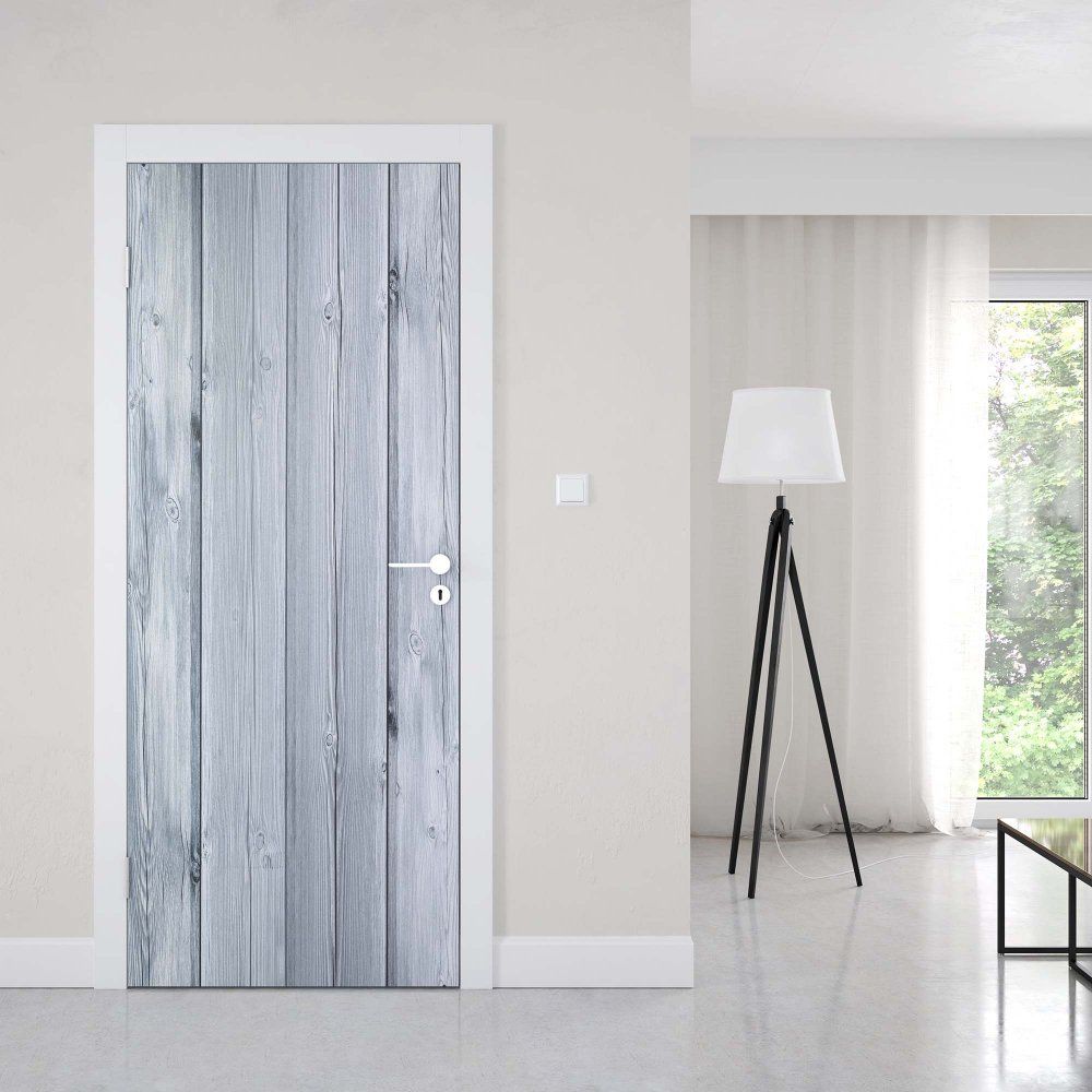 GLIX Fototapeta na dveře - Painted Wood Plank Texture Blue | 91x211 cm - GLIX DECO s.r.o.