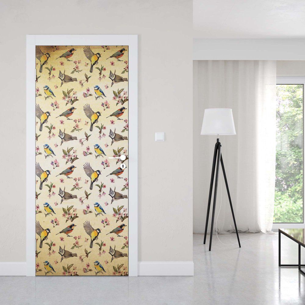 GLIX Fototapeta na dveře - Vintage Bird Pattern Sepia | 91x211 cm - GLIX DECO s.r.o.